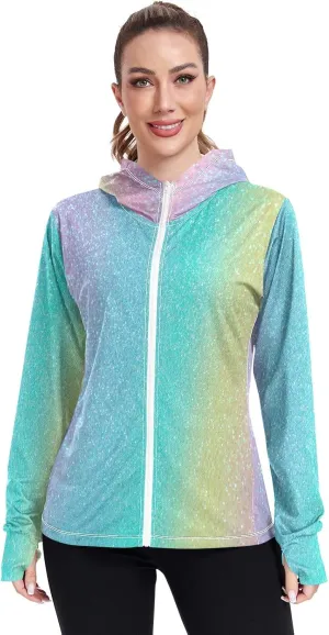 GAIGEO Gold Glitter Long Sleeve Womens Jacket, UPF 50  Sun Shirt for Women with Pockets, Quick Dry Travel Jacket Women, S
