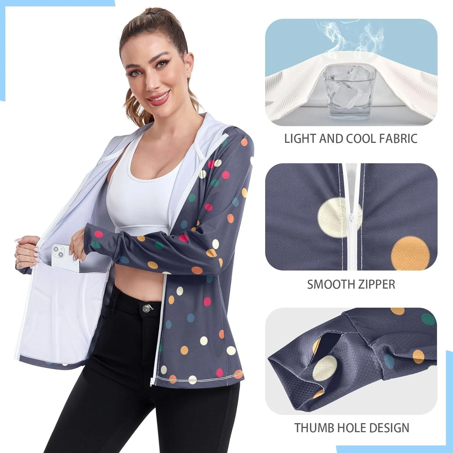 GAIGEO Gold Glitter Long Sleeve Womens Jacket, UPF 50  Sun Shirt for Women with Pockets, Quick Dry Travel Jacket Women, S