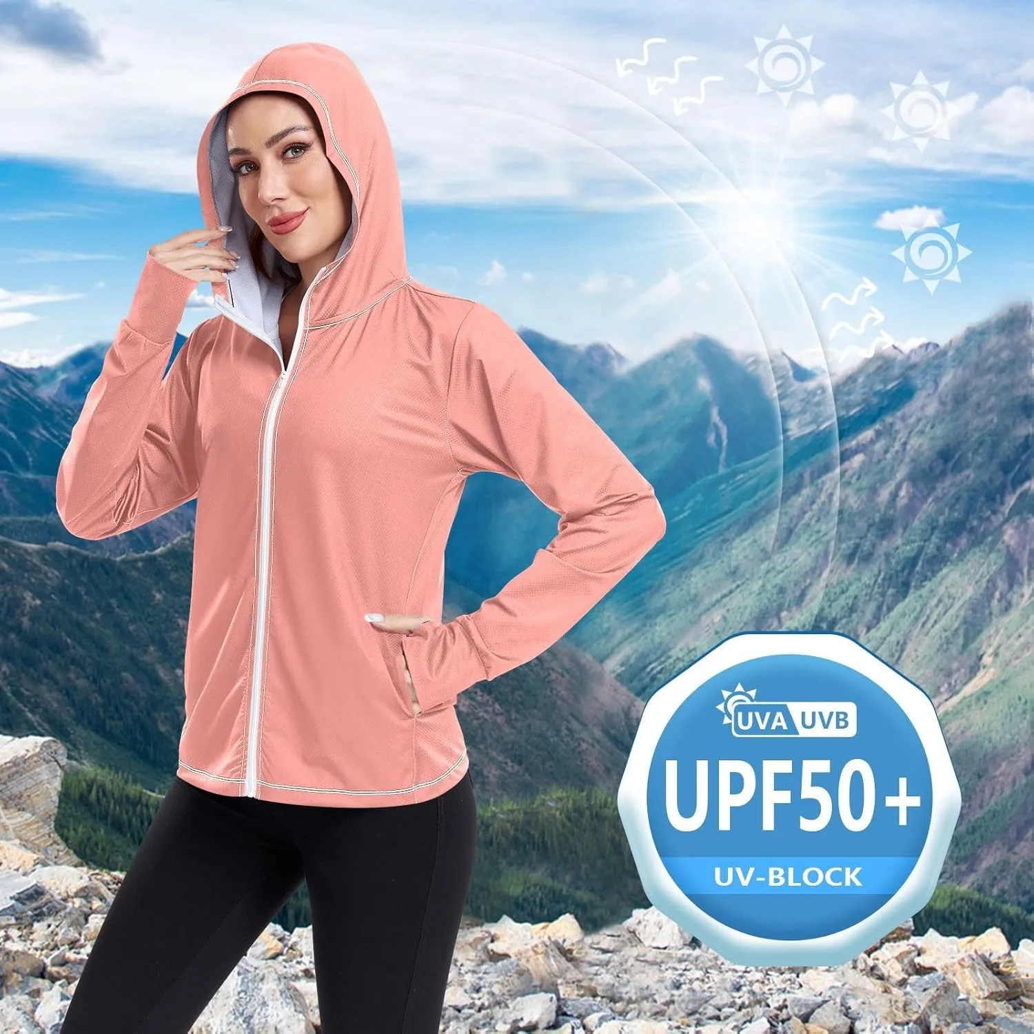 GAIGEO Green Yellow Zip up Sun Jacket Women, UPF 50  Sun Shirt, Cool Lightweight Hiking Clothes for Women, S