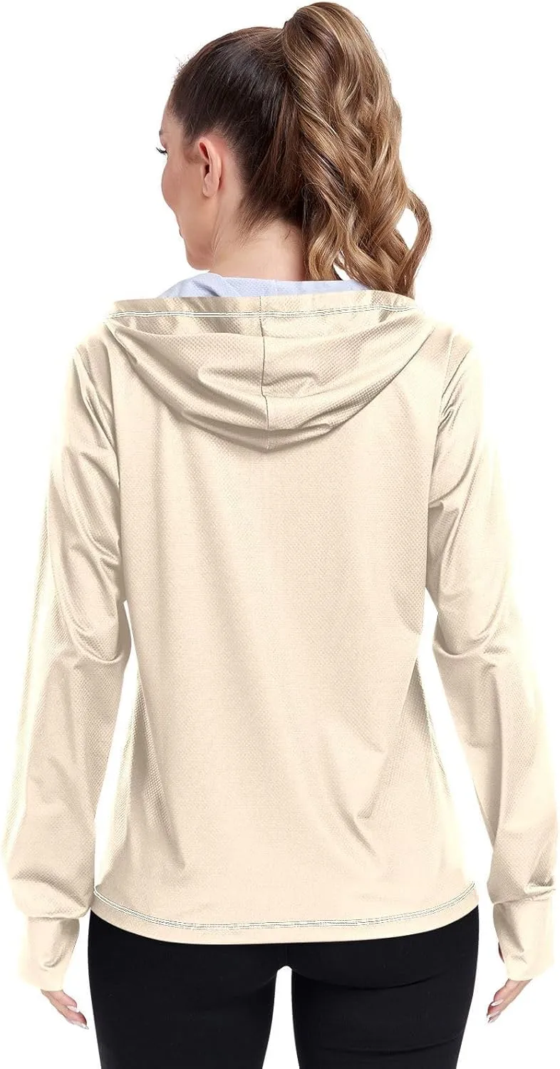 GAIGEO Green Yellow Zip up Sun Jacket Women, UPF 50  Sun Shirt, Cool Lightweight Hiking Clothes for Women, S