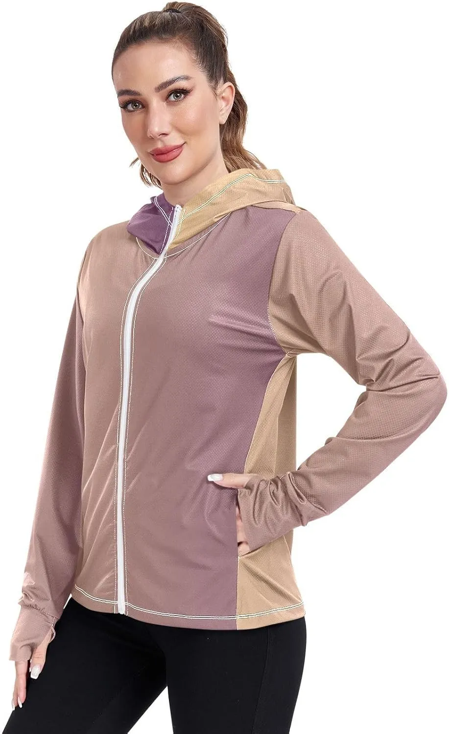 GAIGEO Green Yellow Zip up Sun Jacket Women, UPF 50  Sun Shirt, Cool Lightweight Hiking Clothes for Women, S