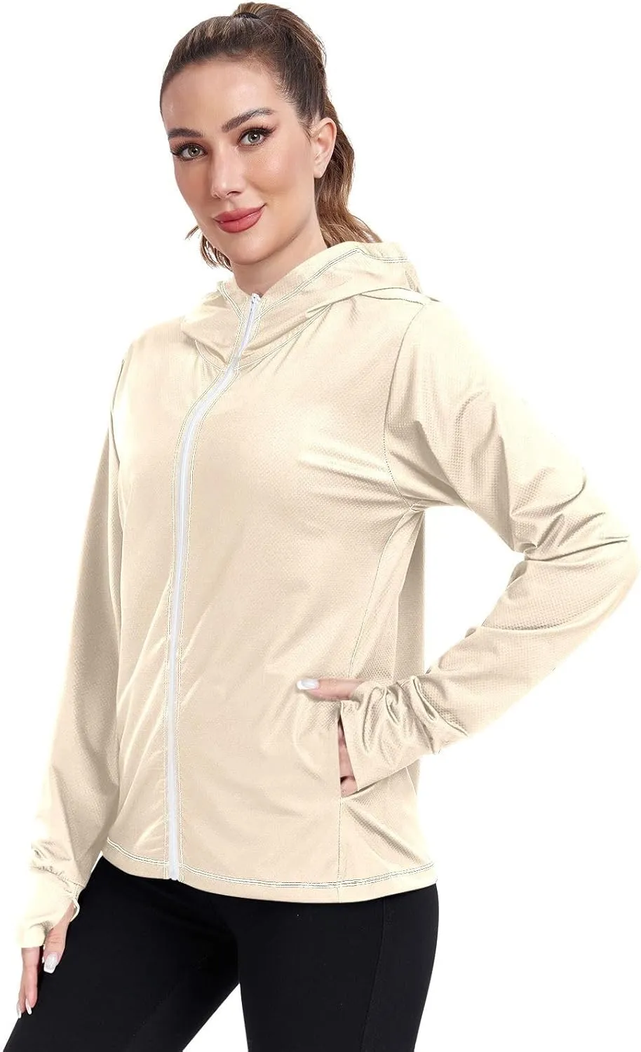 GAIGEO Green Yellow Zip up Sun Jacket Women, UPF 50  Sun Shirt, Cool Lightweight Hiking Clothes for Women, S
