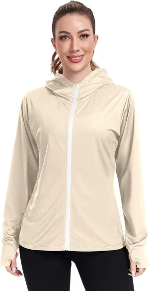 GAIGEO Green Yellow Zip up Sun Jacket Women, UPF 50  Sun Shirt, Cool Lightweight Hiking Clothes for Women, S