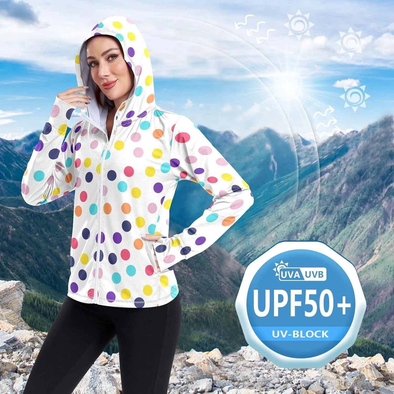 GAIGEO Green Yellow Zip up Sun Jacket Women, UPF 50  Sun Shirt, Cool Lightweight Hiking Clothes for Women, S