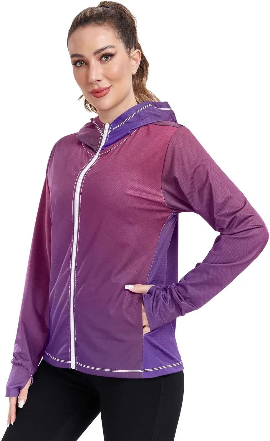GAIGEO Green Yellow Zip up Sun Jacket Women, UPF 50  Sun Shirt, Cool Lightweight Hiking Clothes for Women, S