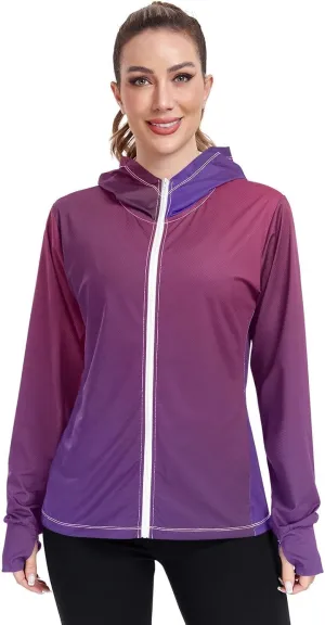 GAIGEO Green Yellow Zip up Sun Jacket Women, UPF 50  Sun Shirt, Cool Lightweight Hiking Clothes for Women, S