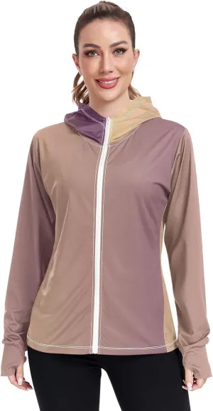 GAIGEO Green Yellow Zip up Sun Jacket Women, UPF 50  Sun Shirt, Cool Lightweight Hiking Clothes for Women, S