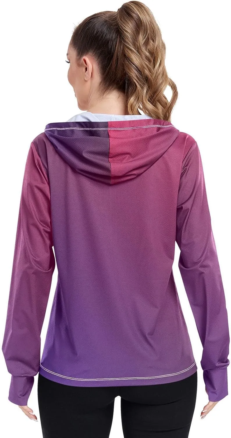 GAIGEO Green Yellow Zip up Sun Jacket Women, UPF 50  Sun Shirt, Cool Lightweight Hiking Clothes for Women, S