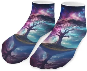 Galaxy Sky Star Tree Cute Ankle Socks 1 Pairs Low Cut No Show Sock Breathable Stocking for Men Women