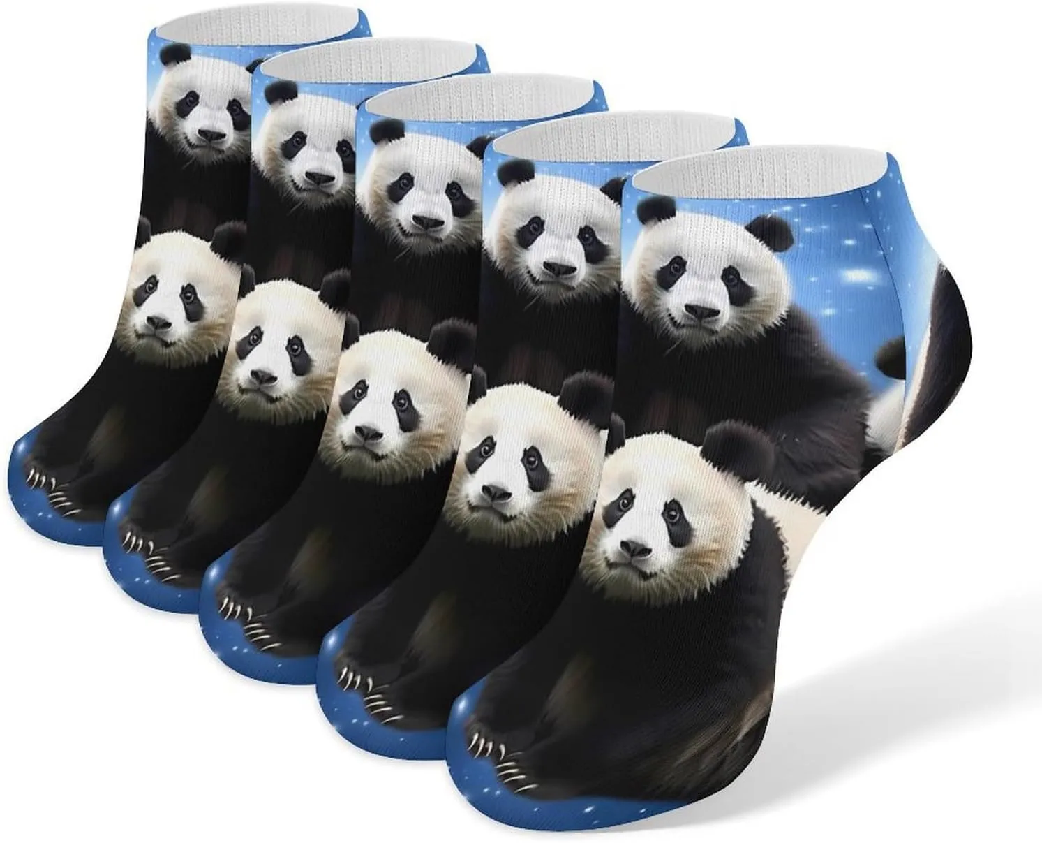 Galaxy Space Panda Bear 5 Pairs Low Cut Ankle Socks for Men Women Athletic Running Socks No Show Breathable