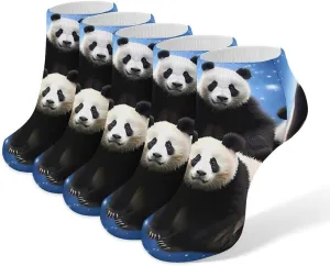 Galaxy Space Panda Bear 5 Pairs Low Cut Ankle Socks for Men Women Athletic Running Socks No Show Breathable