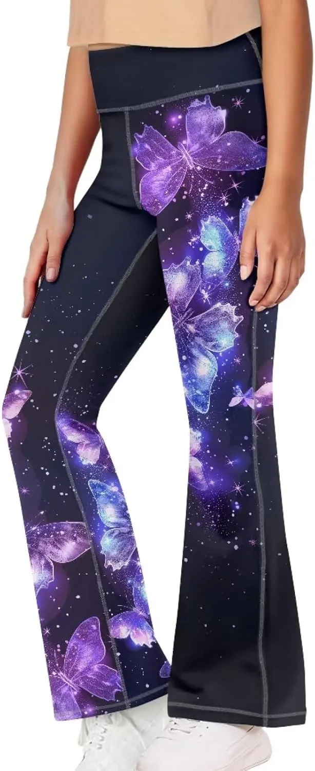 Girl Yoga Flare Wide Leg Tummy Control Stretchy Pants Breathable Kids Athletic Leggings Casual Wear Age 5-14 Years
