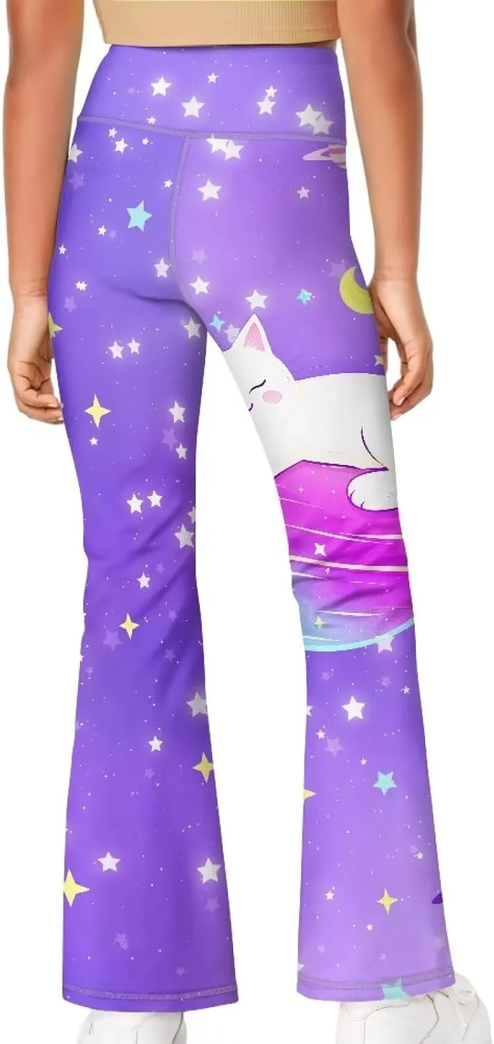 Girl Yoga Flare Wide Leg Tummy Control Stretchy Pants Breathable Kids Athletic Leggings Casual Wear Age 5-14 Years