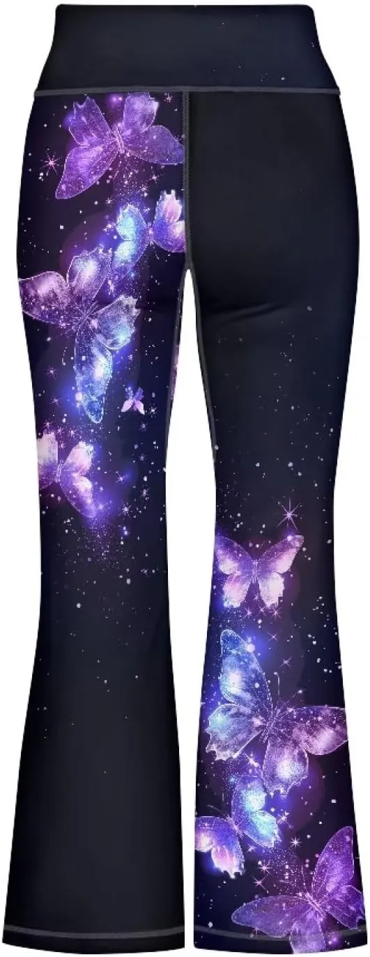 Girl Yoga Flare Wide Leg Tummy Control Stretchy Pants Breathable Kids Athletic Leggings Casual Wear Age 5-14 Years
