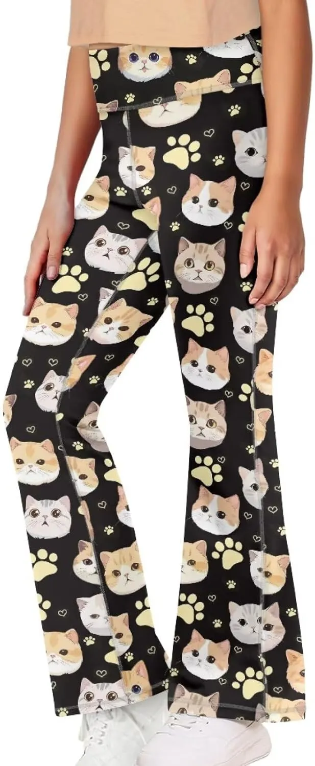 Girl Yoga Flare Wide Leg Tummy Control Stretchy Pants Breathable Kids Athletic Leggings Casual Wear Age 5-14 Years