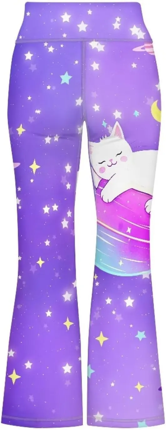 Girl Yoga Flare Wide Leg Tummy Control Stretchy Pants Breathable Kids Athletic Leggings Casual Wear Age 5-14 Years