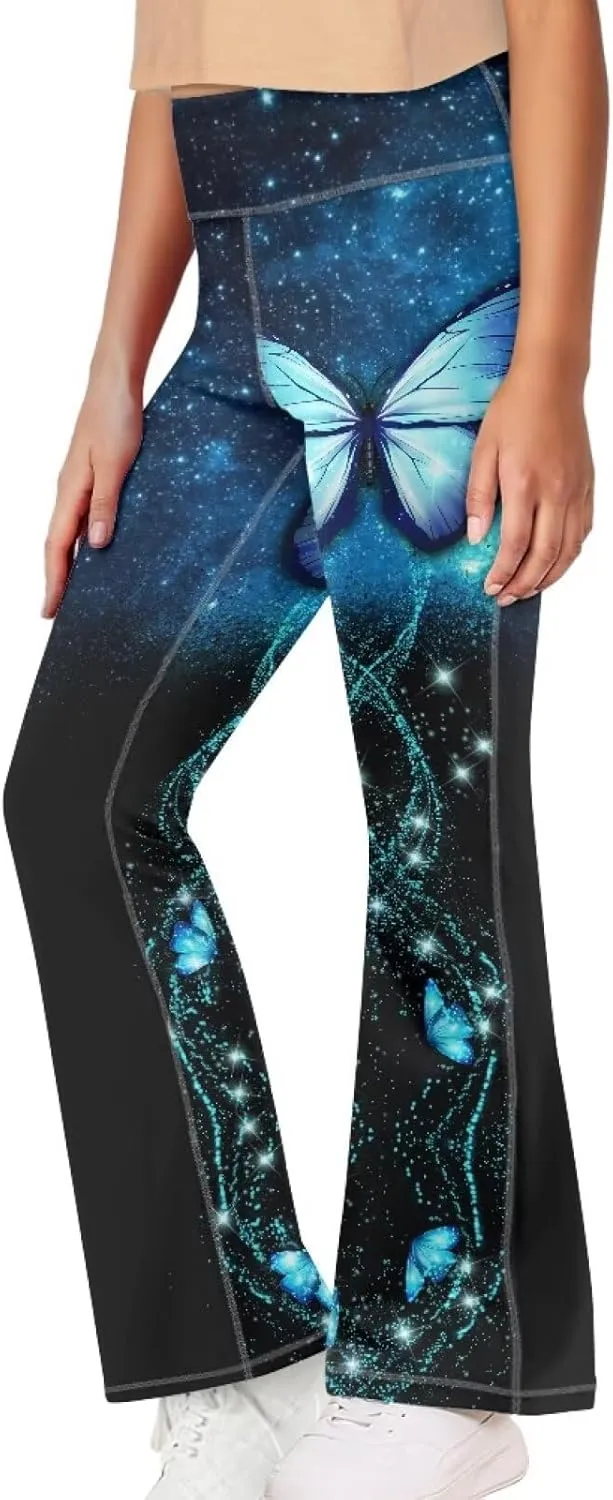 Girl Yoga Flare Wide Leg Tummy Control Stretchy Pants Breathable Kids Athletic Leggings Casual Wear Age 5-14 Years