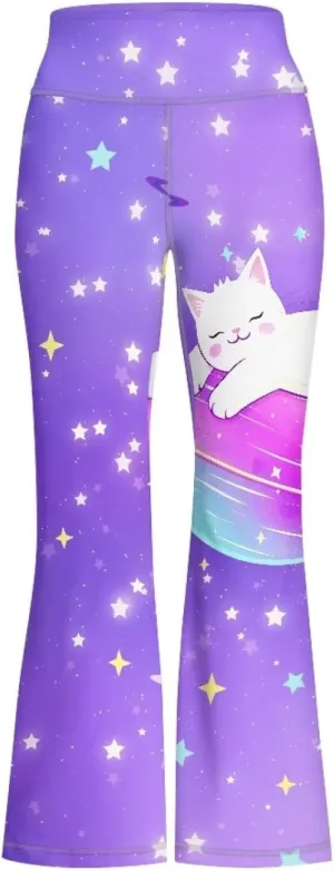 Girl Yoga Flare Wide Leg Tummy Control Stretchy Pants Breathable Kids Athletic Leggings Casual Wear Age 5-14 Years