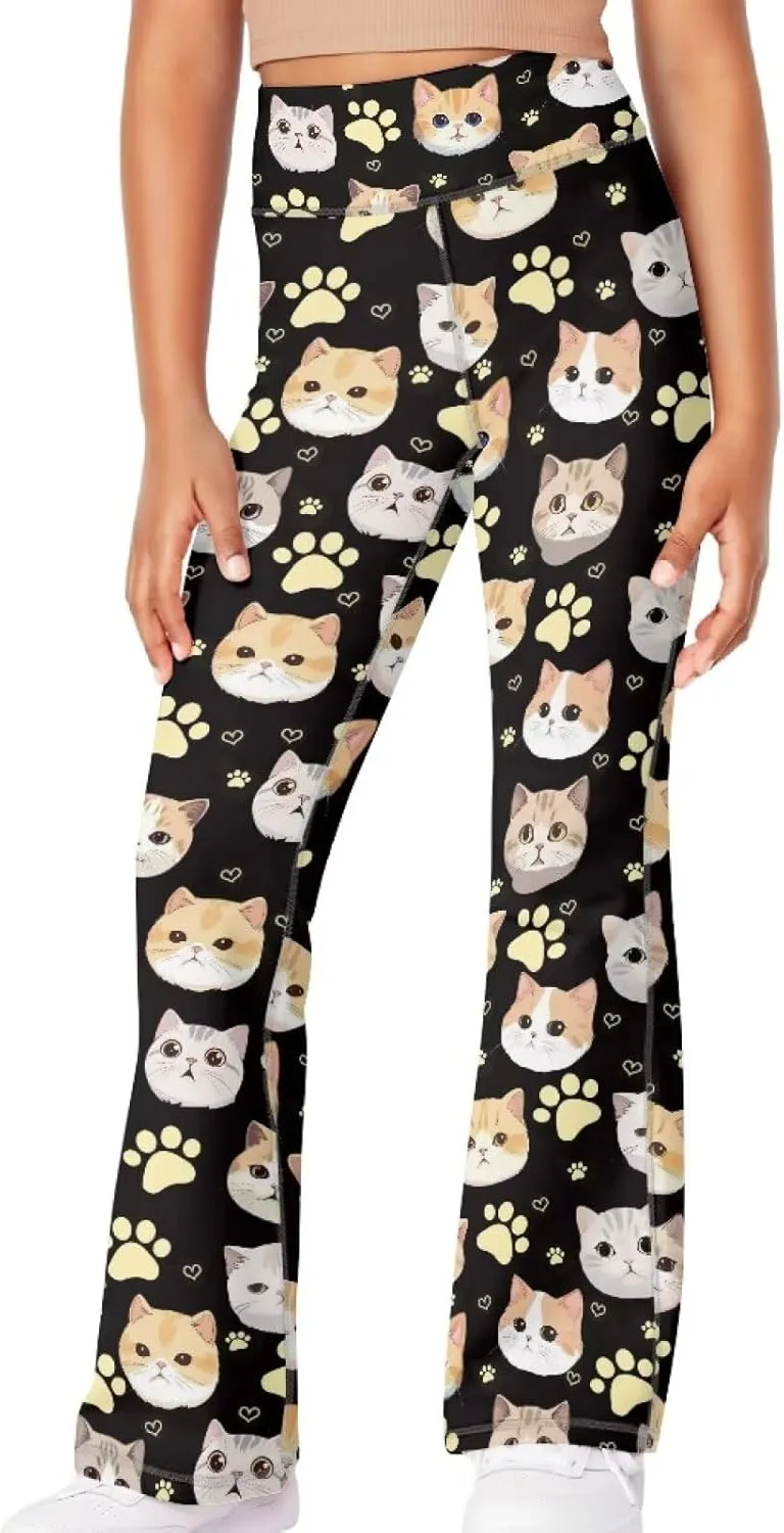 Girl Yoga Flare Wide Leg Tummy Control Stretchy Pants Breathable Kids Athletic Leggings Casual Wear Age 5-14 Years