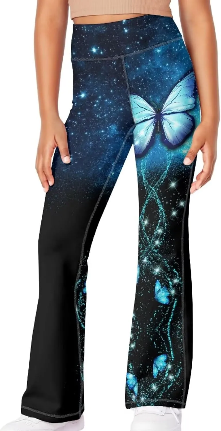 Girl Yoga Flare Wide Leg Tummy Control Stretchy Pants Breathable Kids Athletic Leggings Casual Wear Age 5-14 Years