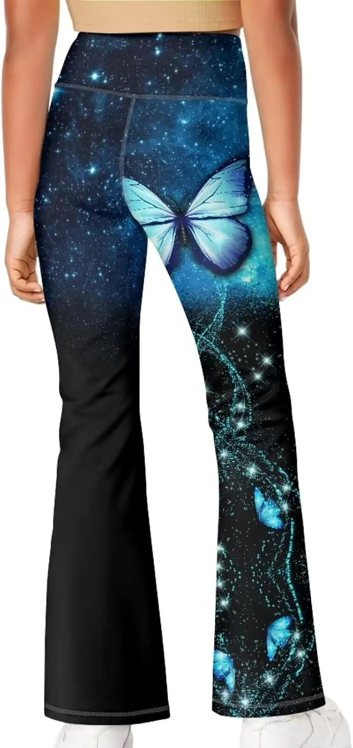 Girl Yoga Flare Wide Leg Tummy Control Stretchy Pants Breathable Kids Athletic Leggings Casual Wear Age 5-14 Years
