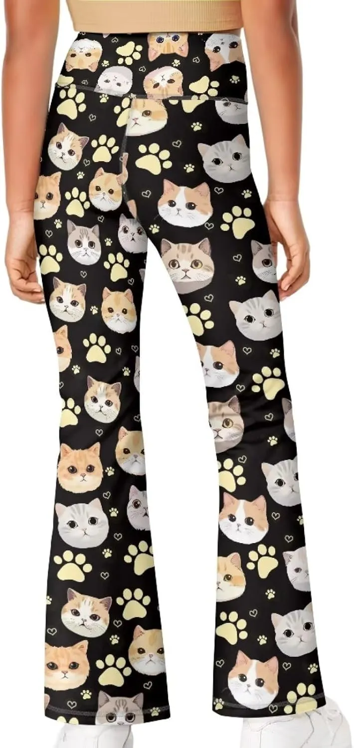 Girl Yoga Flare Wide Leg Tummy Control Stretchy Pants Breathable Kids Athletic Leggings Casual Wear Age 5-14 Years