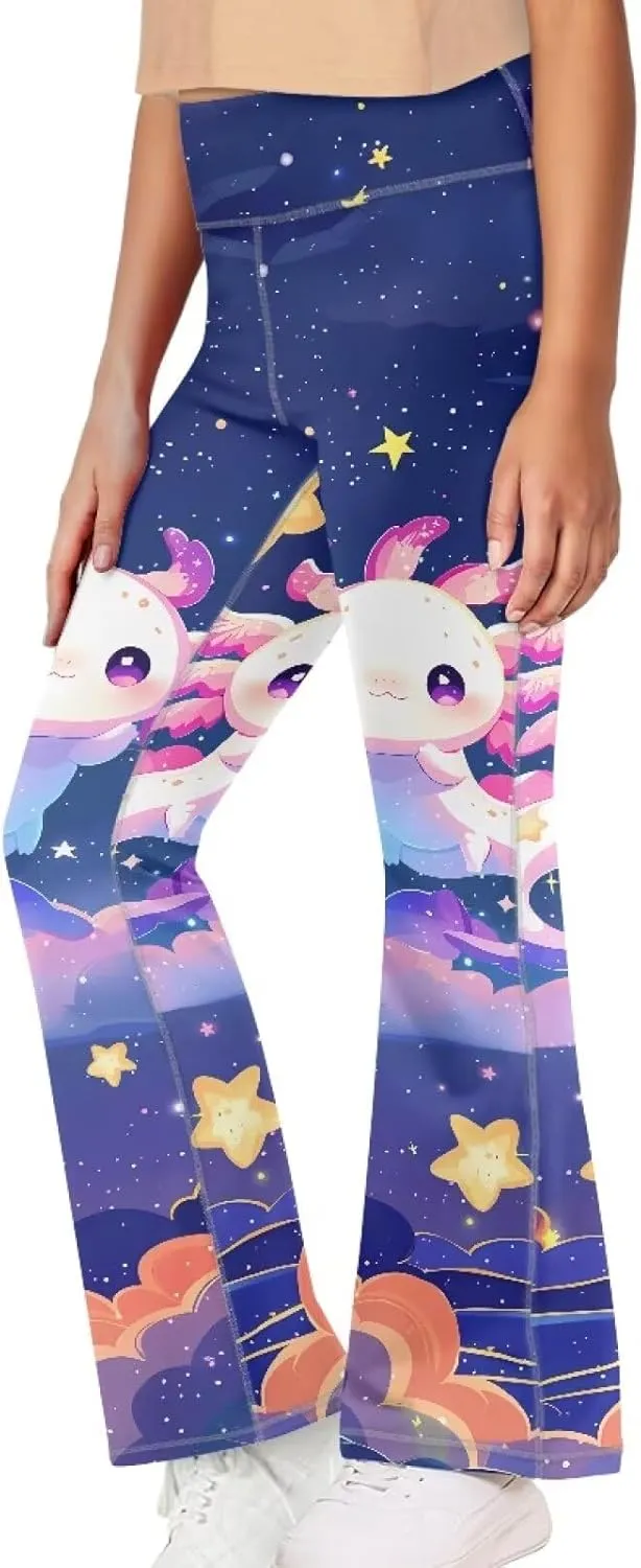 Girl Yoga Flare Wide Leg Tummy Control Stretchy Pants Breathable Kids Athletic Leggings Casual Wear Age 5-14 Years