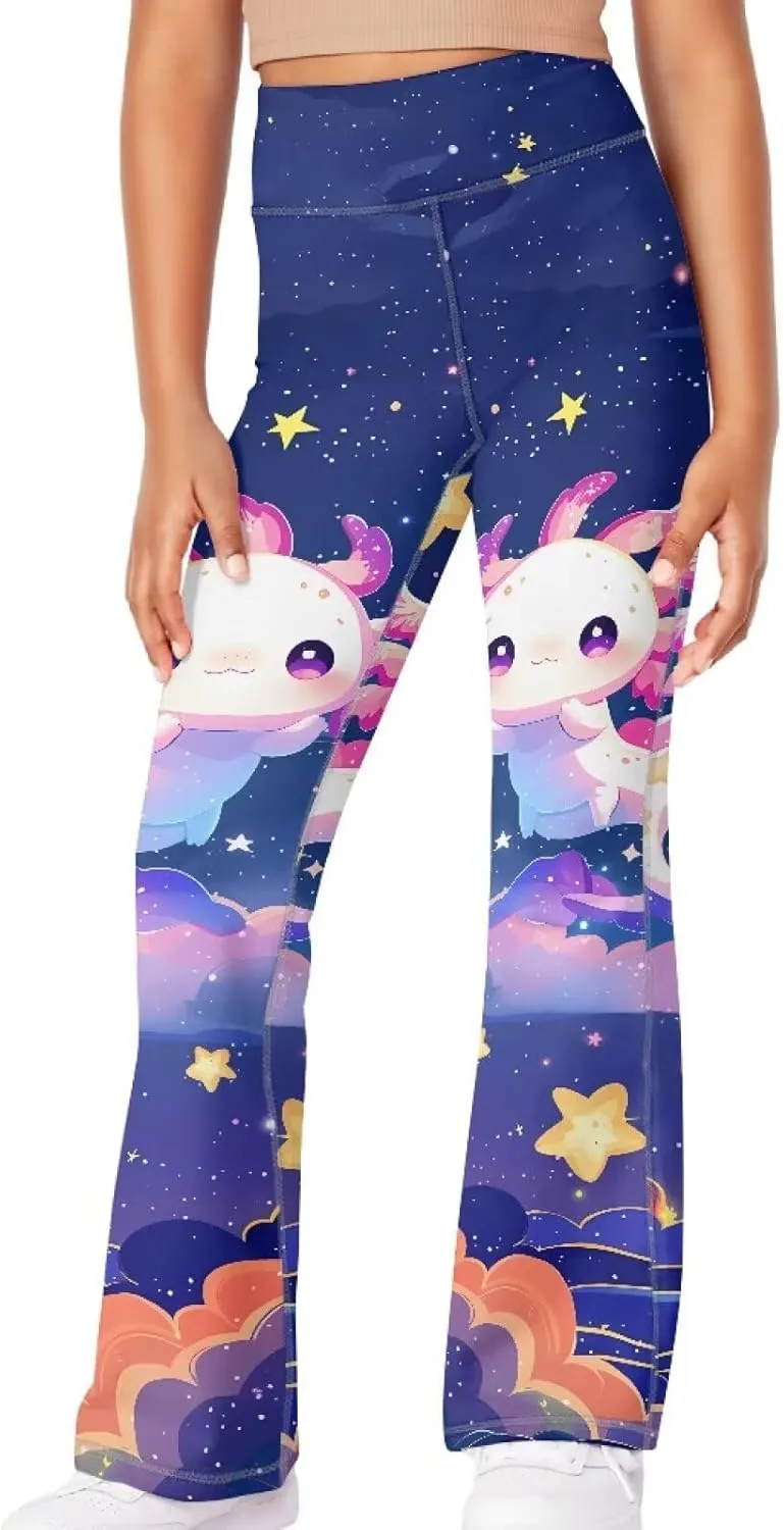 Girl Yoga Flare Wide Leg Tummy Control Stretchy Pants Breathable Kids Athletic Leggings Casual Wear Age 5-14 Years