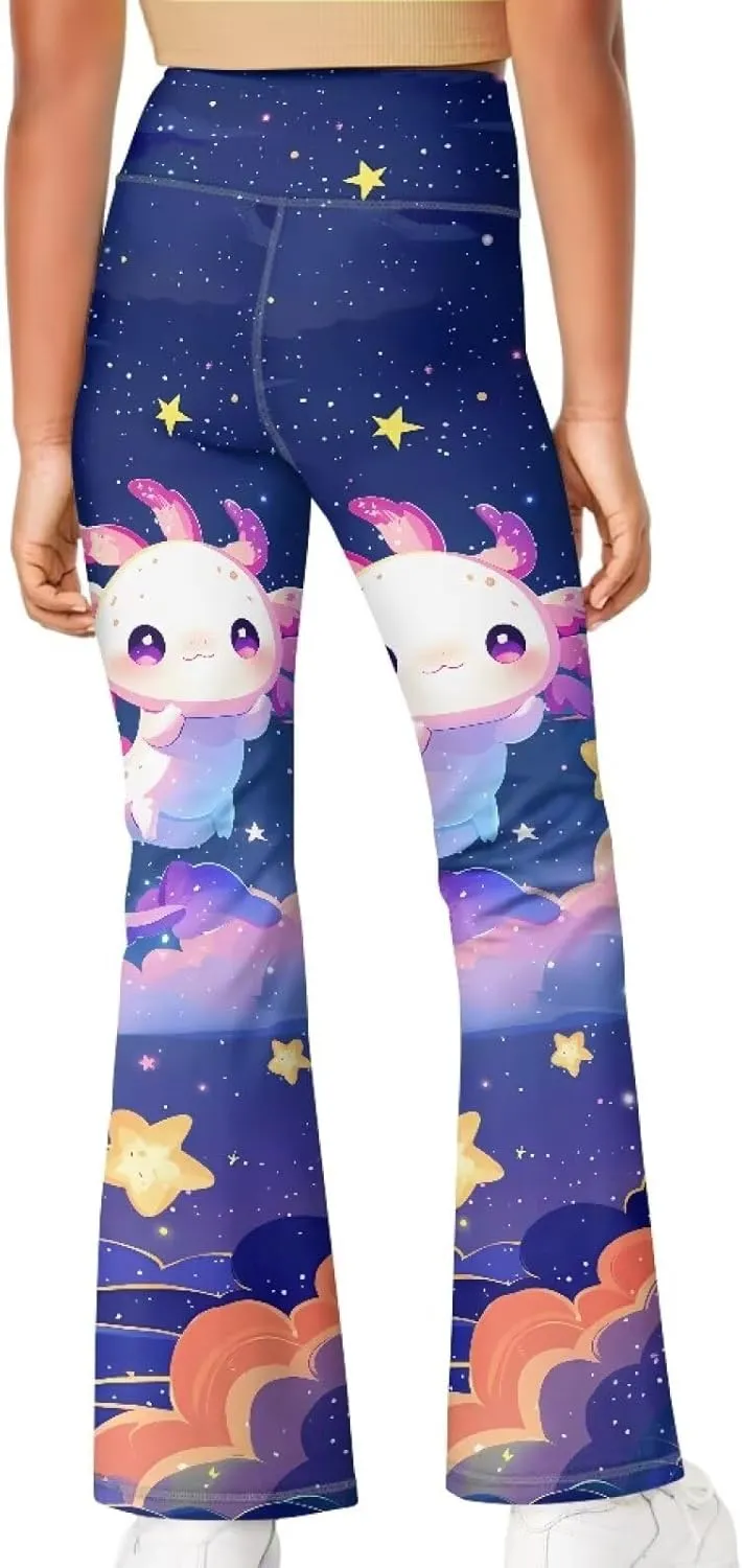 Girl Yoga Flare Wide Leg Tummy Control Stretchy Pants Breathable Kids Athletic Leggings Casual Wear Age 5-14 Years