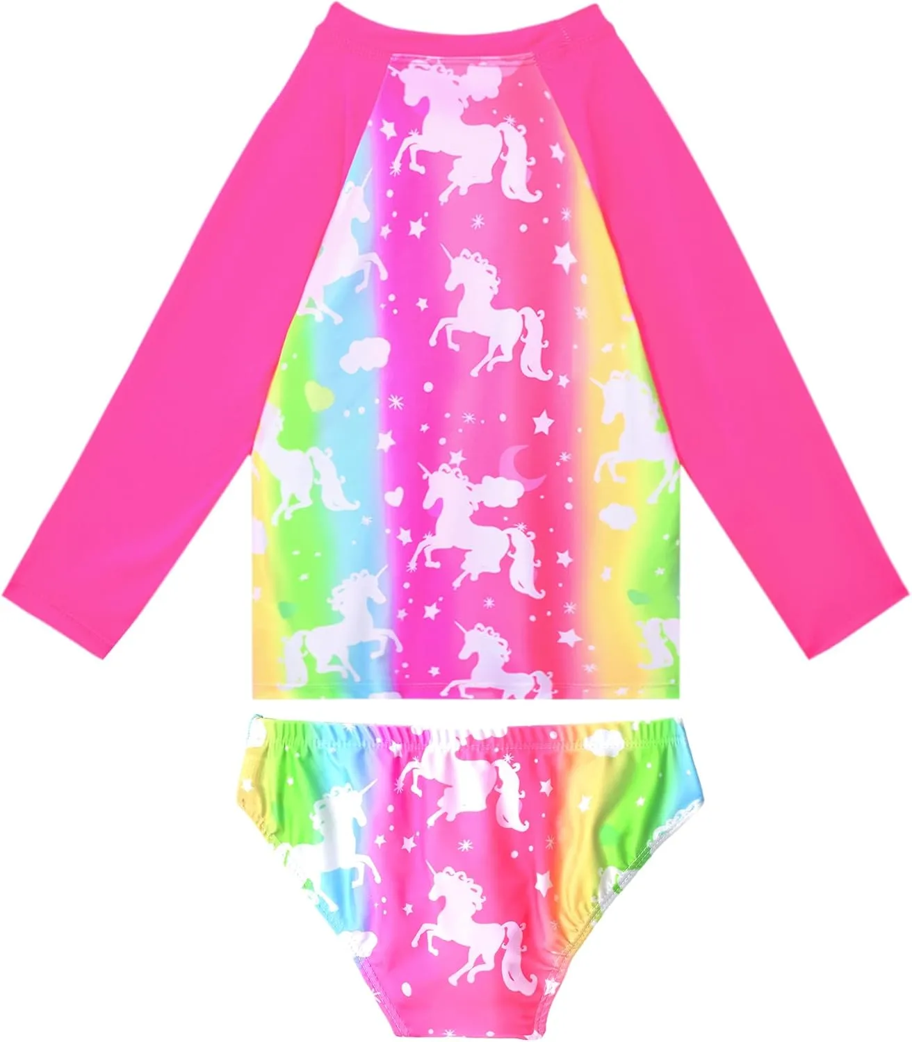 Girls Rash Guard Swimsuit Two Pieces Adorable Swimswear Quick Dry Bathing Suit Long Sleeve