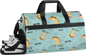 Glasses Deer Sports Gym Bag with Wet Pocket & Shoes Compartment Waterproof Workout Duffel Bag for Women and Men Weekender Overnight Duffle Bag Travel Carry-on Tote