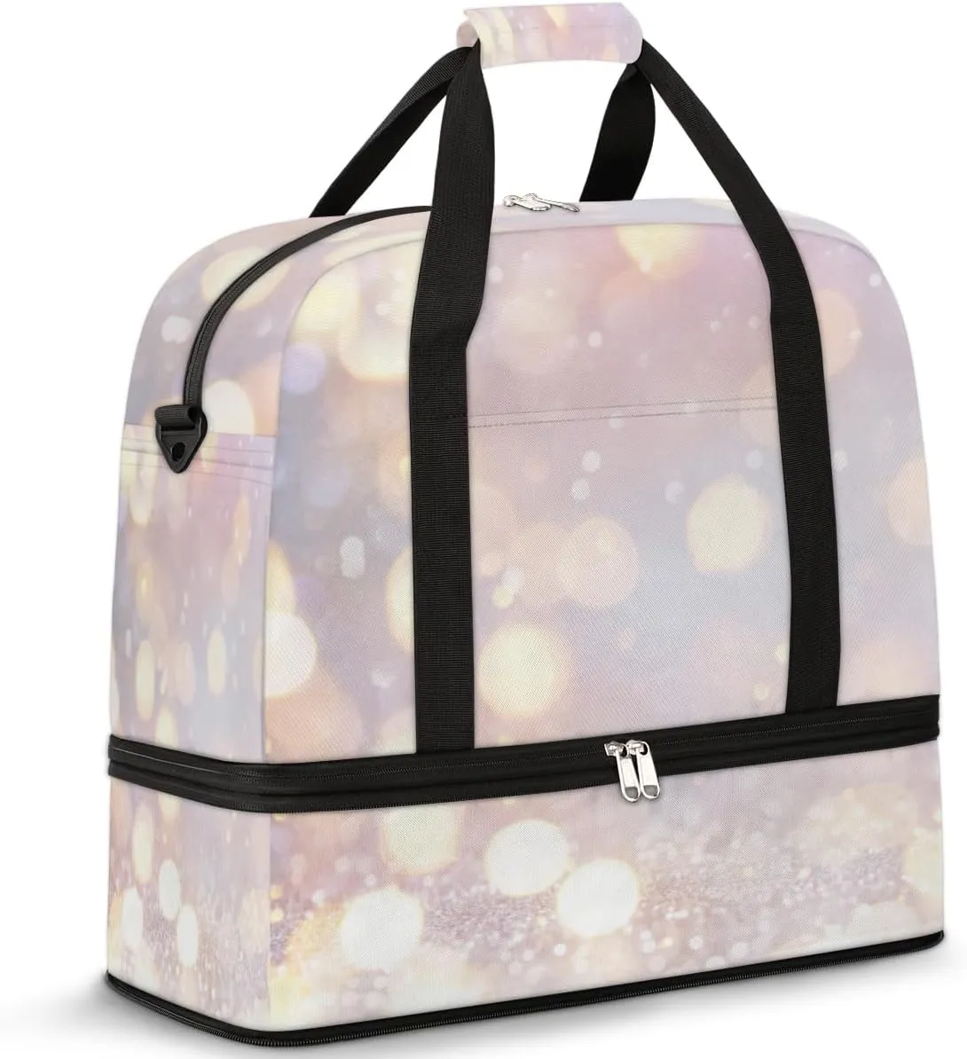Gold Glitter Travel Duffel Bag for Women Men, Glitter Pattern Sports Gym Bag with Shoes Compartment Foldable Overnight Bag Weekender Tote Workout Carry On Luggage Bag