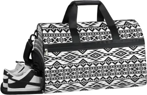 Grey Ethnic Aztec Sports Gym Bag with Wet Pocket & Shoes Compartment Waterproof Workout Duffel Bag for Women and Men Weekender Overnight Duffle Bag Travel Carry-on Tote