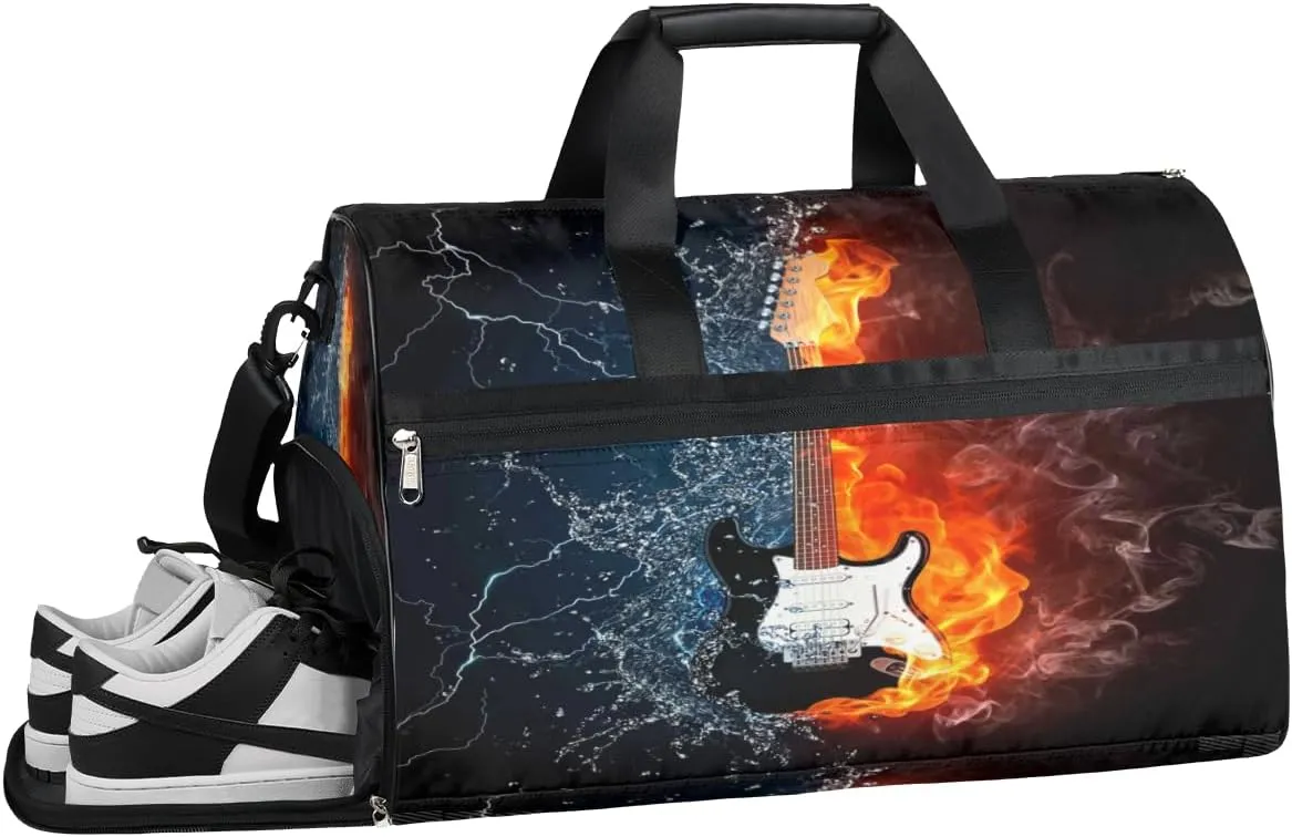 Guitar Fierce Sports Gym Bag with Wet Pocket & Shoes Compartment Waterproof Workout Duffel Bag for Women and Men Weekender Overnight Duffle Bag Travel Carry-on Tote