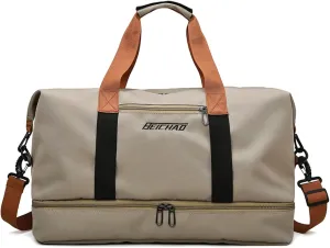 Gym Bag Duffle Bag Weekender Overnight Bags for Women and Men, Duffle Bag for Travel, Sports Tote Gym Bag, Waterproof Duffel Bag Carry on Luggage Bag with Shoe and Wet Clothes Compartments, Khaki,