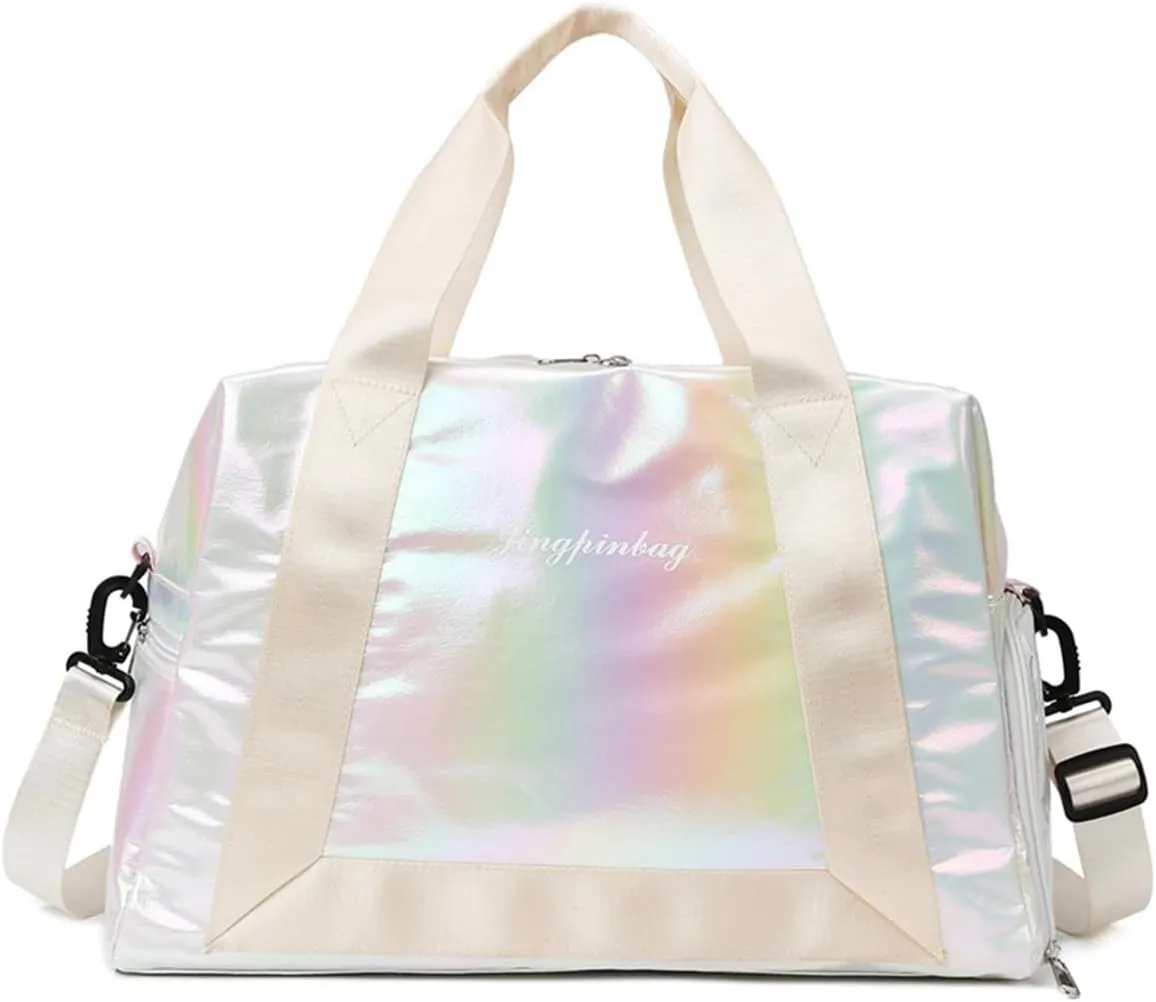 Gym Bag for Women,Sports Travel Duffel Bag, Weekender Overnight Bag with Wet Pocket and Shoes Compartment for Women, Travel,Workout,Gym, Yoga 913 (Beige)