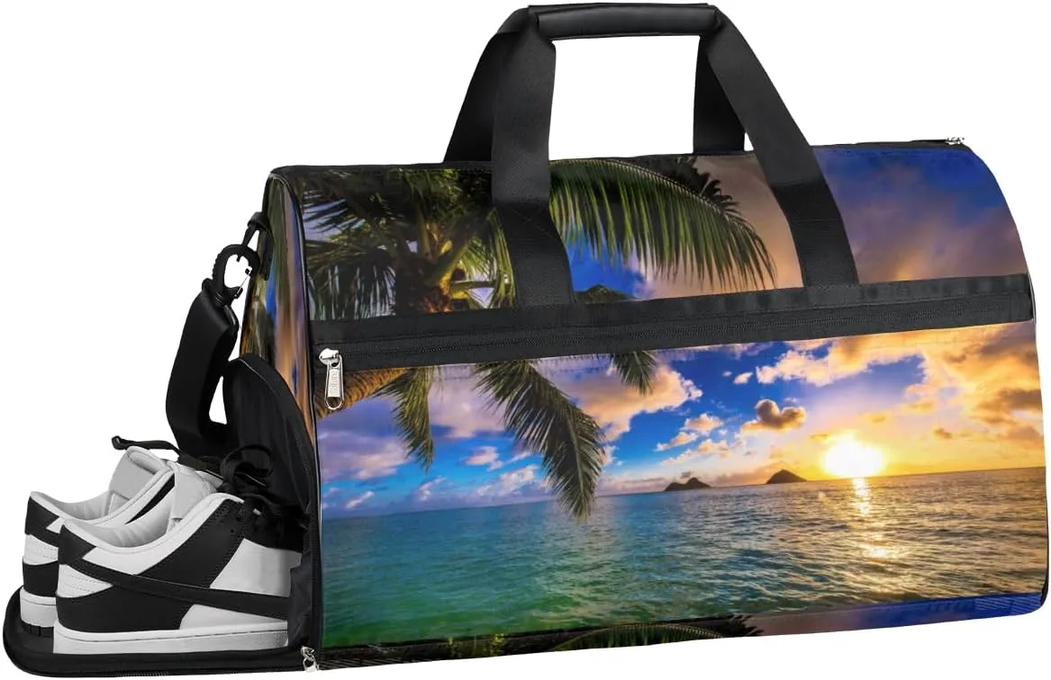 Hawaii Palm Tree Sports Gym Bag with Wet Pocket & Shoes Compartment Waterproof Workout Duffel Bag for Women and Men Weekender Overnight Duffle Bag Travel Carry-on Tote