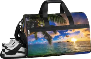 Hawaii Palm Tree Sports Gym Bag with Wet Pocket & Shoes Compartment Waterproof Workout Duffel Bag for Women and Men Weekender Overnight Duffle Bag Travel Carry-on Tote