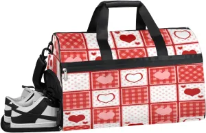 Heart Grid Design Sports Gym Bag with Wet Pocket & Shoes Compartment Waterproof Workout Duffel Bag for Women and Men Weekender Overnight Duffle Bag Travel Carry-on Tote