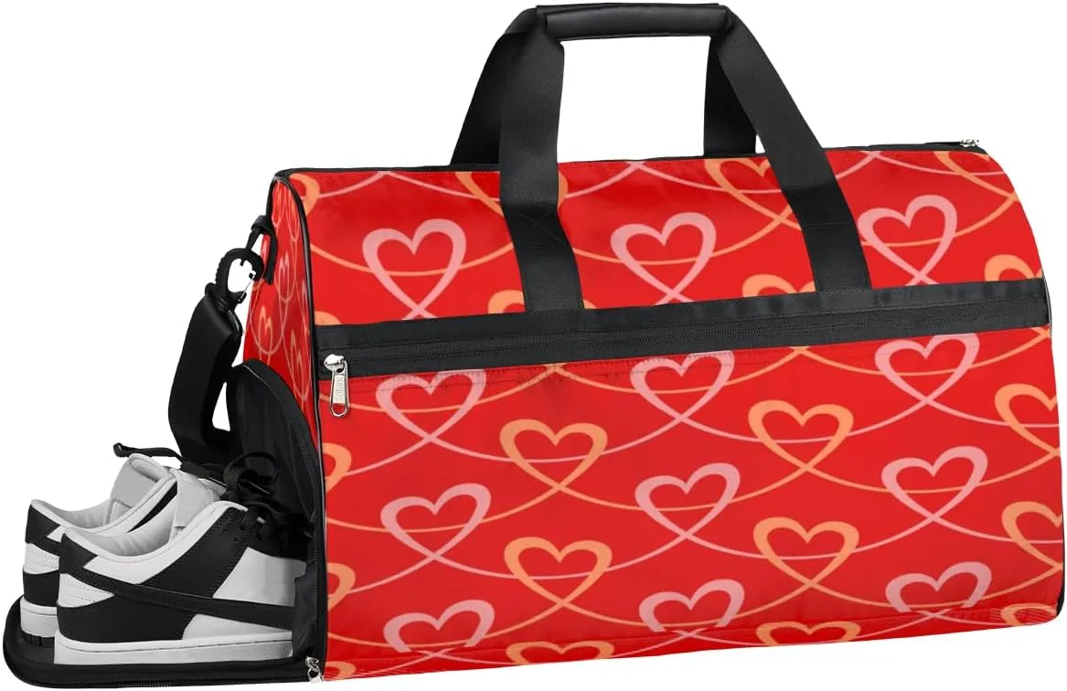 Heart Pattern Design Sports Gym Bag with Wet Pocket & Shoes Compartment Waterproof Workout Duffel Bag for Women and Men Weekender Overnight Duffle Bag Travel Carry-on Tote