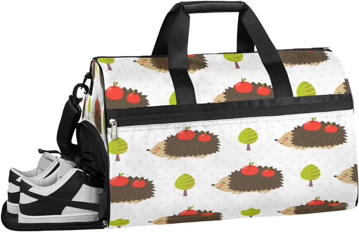 Hedgehog Apples Sports Gym Bag with Wet Pocket & Shoes Compartment Waterproof Workout Duffel Bag for Women and Men Weekender Overnight Duffle Bag Travel Carry-on Tote