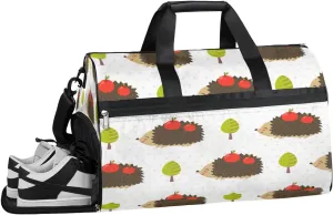 Hedgehog Apples Sports Gym Bag with Wet Pocket & Shoes Compartment Waterproof Workout Duffel Bag for Women and Men Weekender Overnight Duffle Bag Travel Carry-on Tote