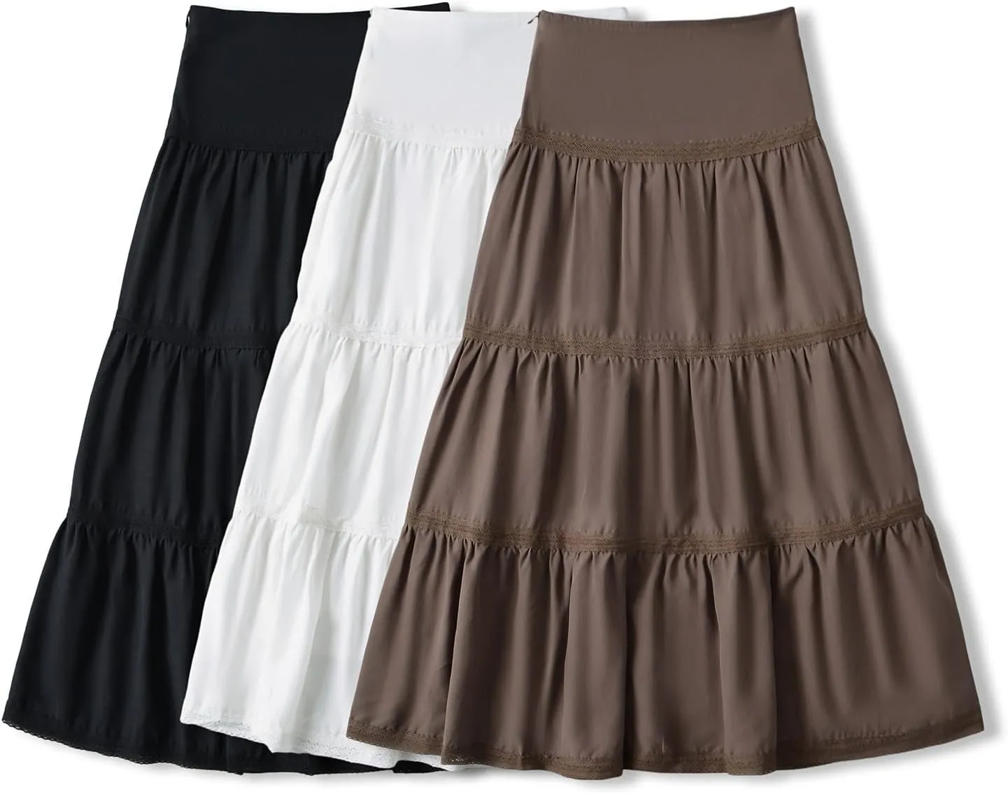 HGps8w Women Lace Tiered Maxi Skirt Vintage High Waisted Pleated Skirt A-Line Casual Fall Skirts