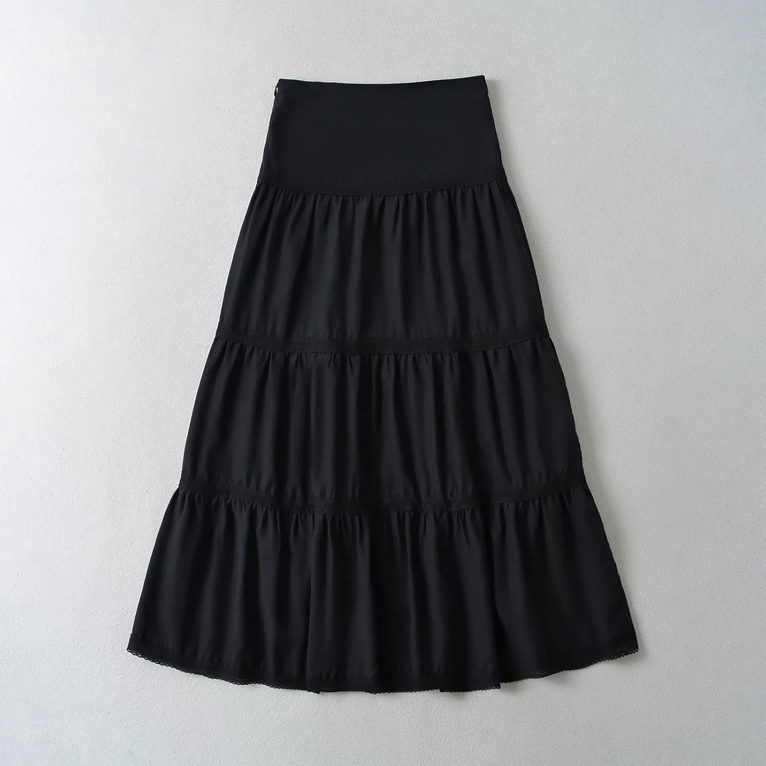 HGps8w Women Lace Tiered Maxi Skirt Vintage High Waisted Pleated Skirt A-Line Casual Fall Skirts