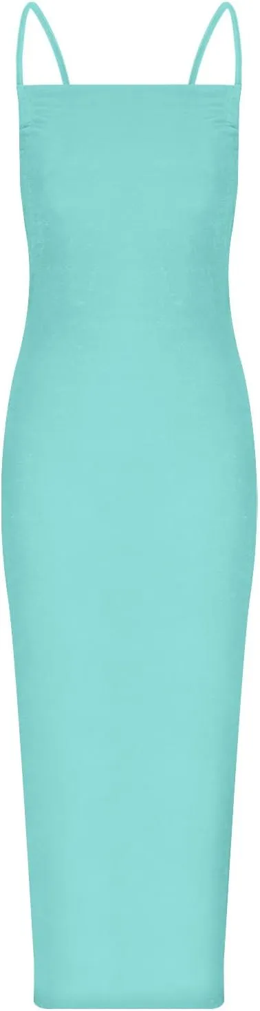 HGps8w Women Sexy Spaghetti Strap Backless Maxi Dresses Halter Lace Up Bodycon Evening Club Cocktail Party Dress
