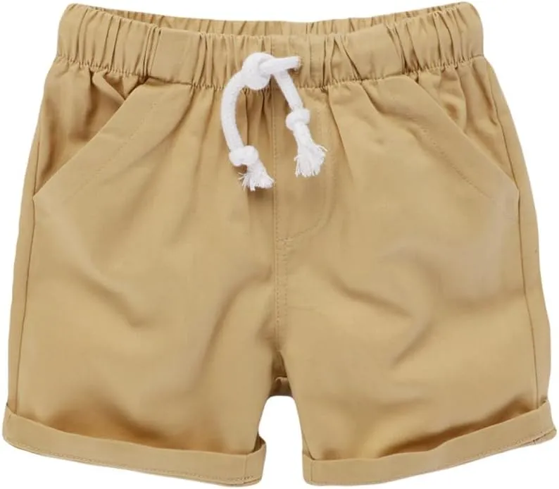 HILEELANG Toddler Boy Chino Shorts Summer Cotton Stretch Drawstring School Uniform Jogger Shorts 2 Pack