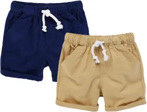 HILEELANG Toddler Boy Chino Shorts Summer Cotton Stretch Drawstring School Uniform Jogger Shorts 2 Pack