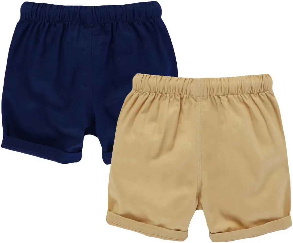 HILEELANG Toddler Boy Chino Shorts Summer Cotton Stretch Drawstring School Uniform Jogger Shorts 2 Pack