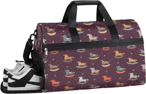 Horse Pattern Sports Gym Bag with Wet Pocket & Shoes Compartment Waterproof Workout Duffel Bag for Women and Men Weekender Overnight Duffle Bag Travel Carry-on Tote