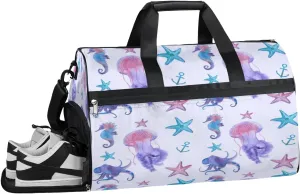 Jellyfish Pattern Sports Gym Bag with Wet Pocket & Shoes Compartment Waterproof Workout Duffel Bag for Women and Men Weekender Overnight Duffle Bag Travel Carry-on Tote